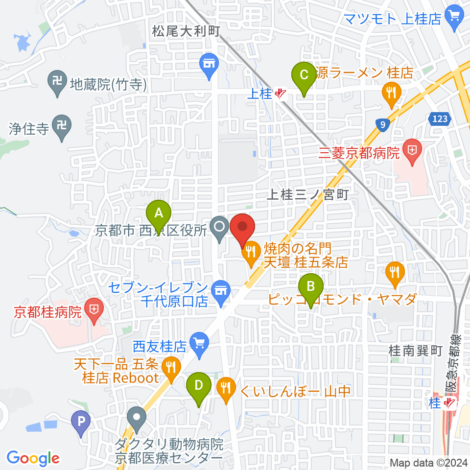 京都市西文化会館ウエスティ周辺のホテル一覧地図