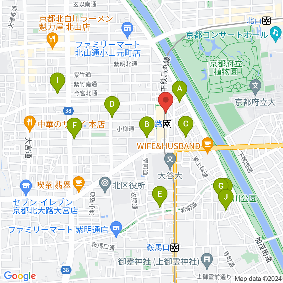 京都市北文化会館周辺のホテル一覧地図