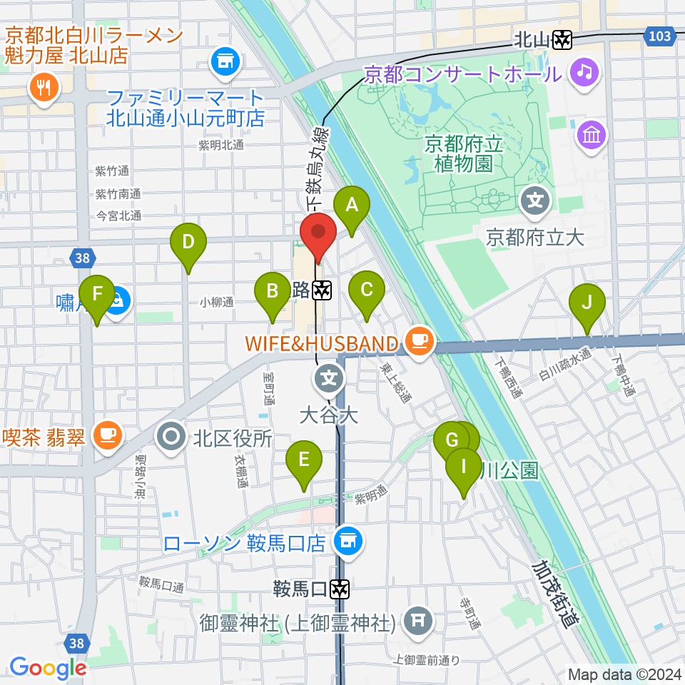 京都市北文化会館周辺のホテル一覧地図