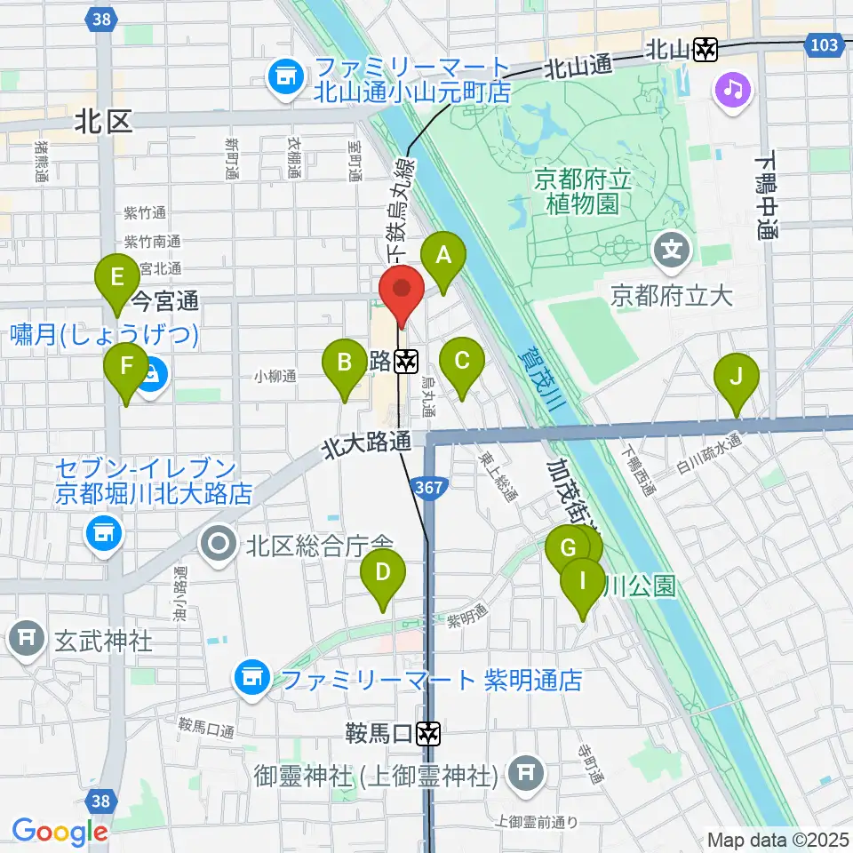 京都市北文化会館周辺のホテル一覧地図