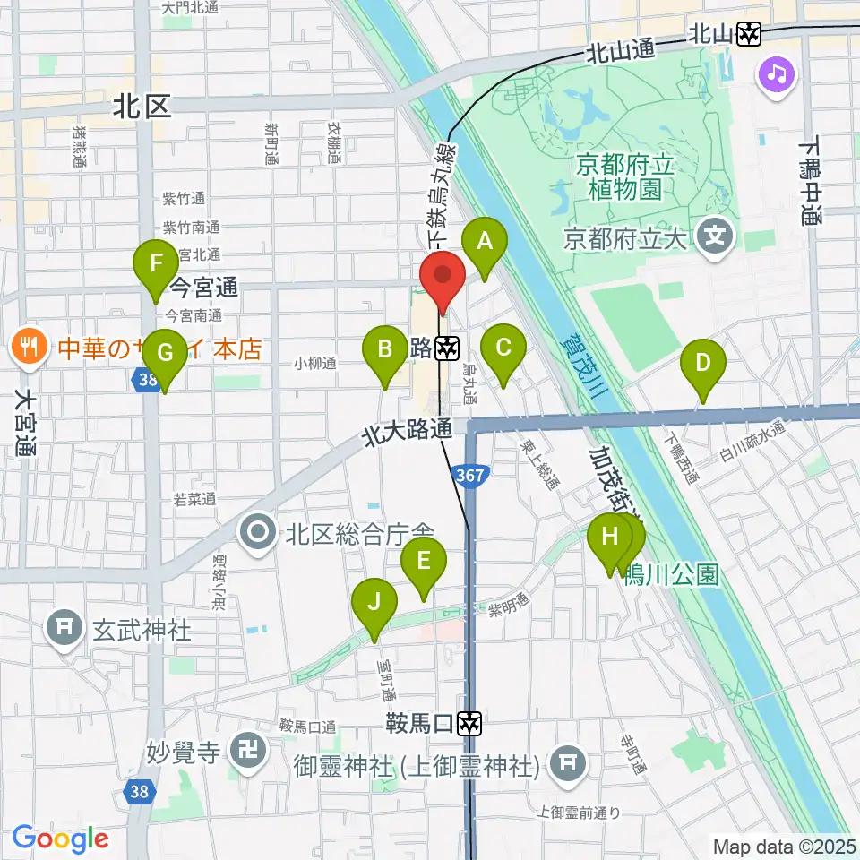 京都市北文化会館周辺のホテル一覧地図