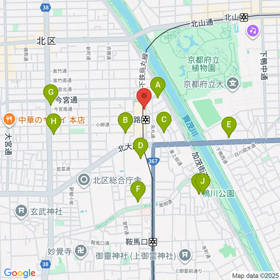 京都市北文化会館周辺のホテル一覧地図