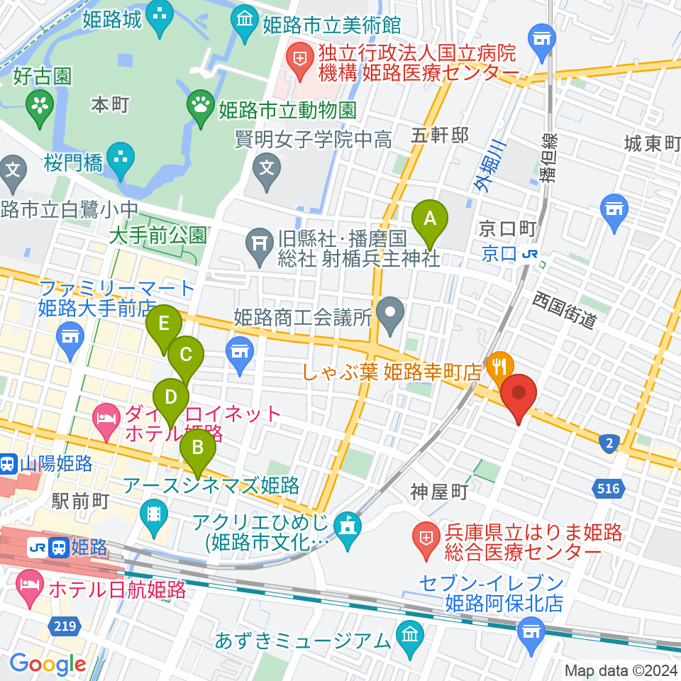 やぎ楽器 姫路店 音楽教室周辺のホテル一覧地図