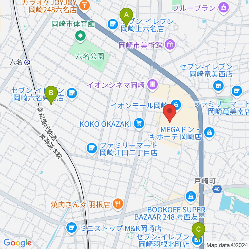 島村楽器イオンモール岡崎店周辺のホテル一覧地図