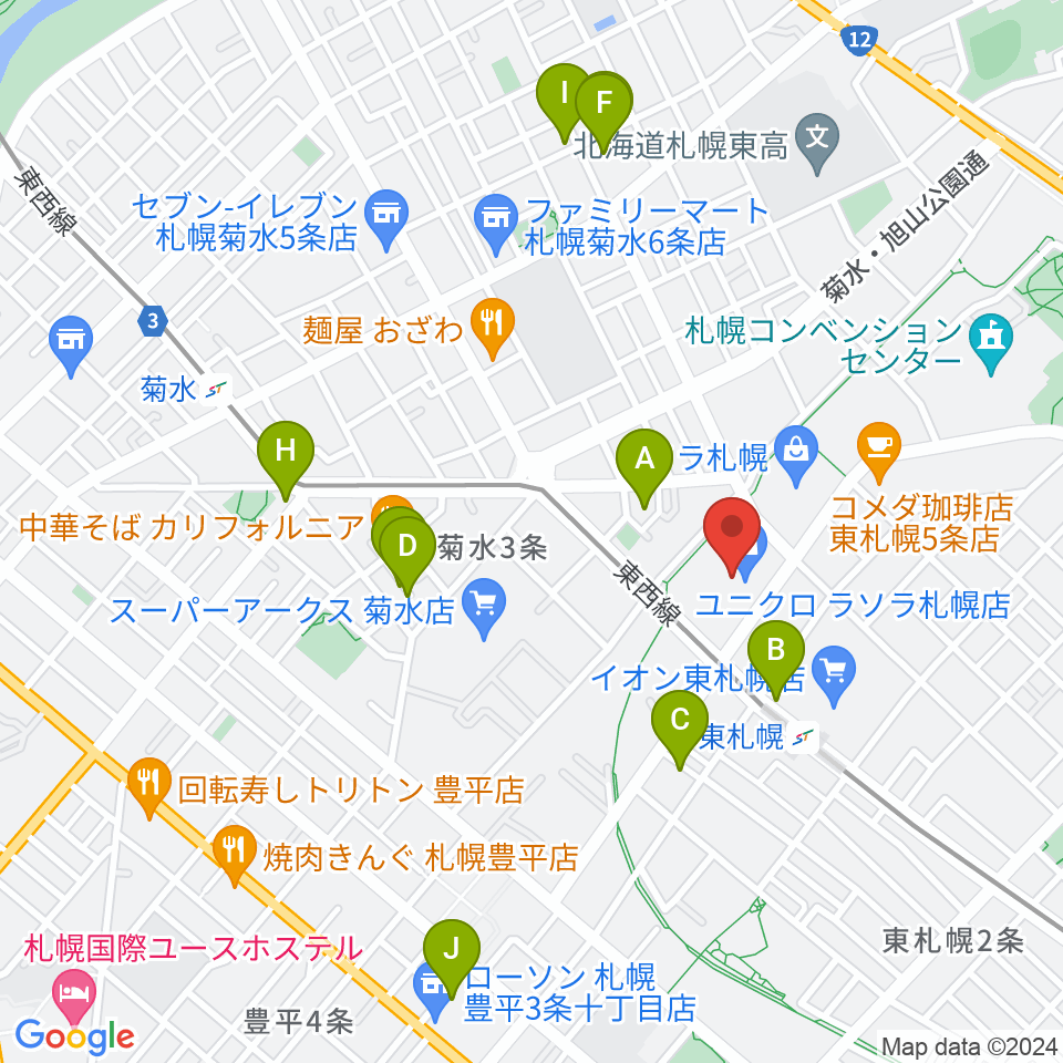東札幌センター ヤマハミュージック周辺のホテル一覧地図