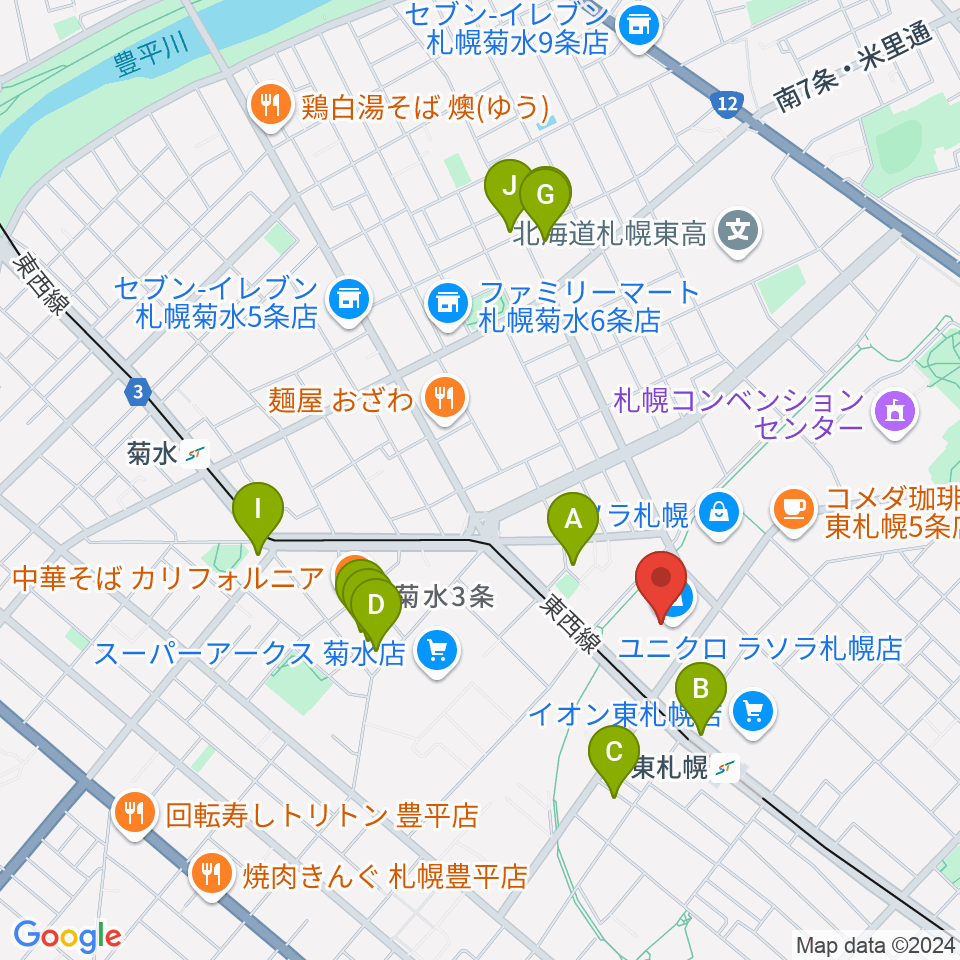 東札幌センター ヤマハミュージック周辺のホテル一覧地図