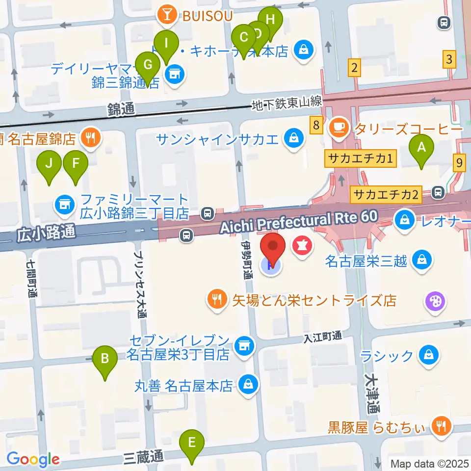 イシバシ楽器 名古屋栄店周辺のホテル一覧地図