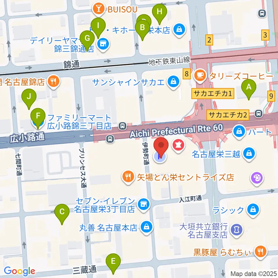 イシバシ楽器 名古屋栄店周辺のホテル一覧地図