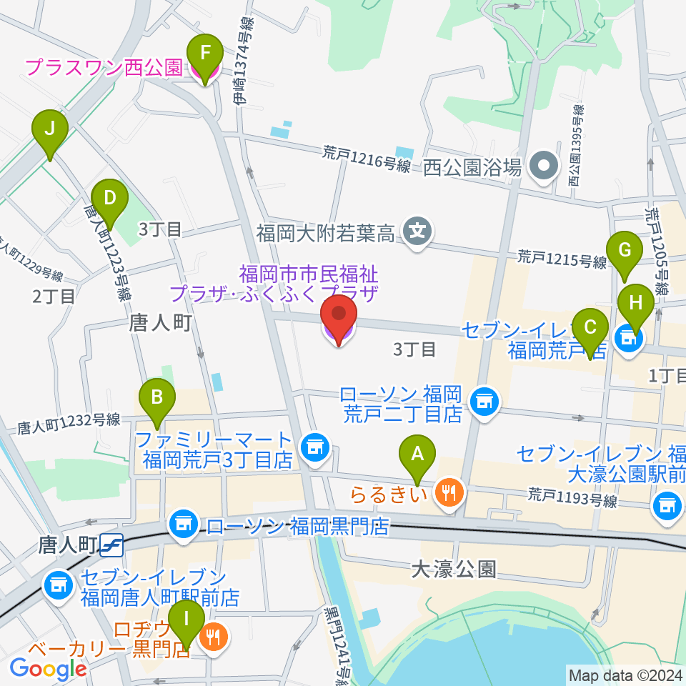 ふくふくプラザ周辺のホテル一覧地図