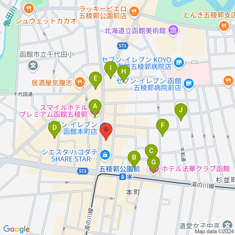 五稜郭センター ヤマハミュージック周辺のホテル一覧地図