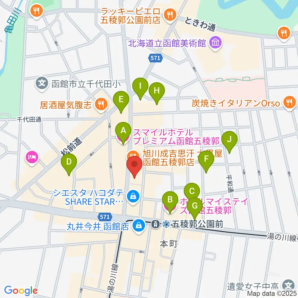 五稜郭センター ヤマハミュージック周辺のホテル一覧地図