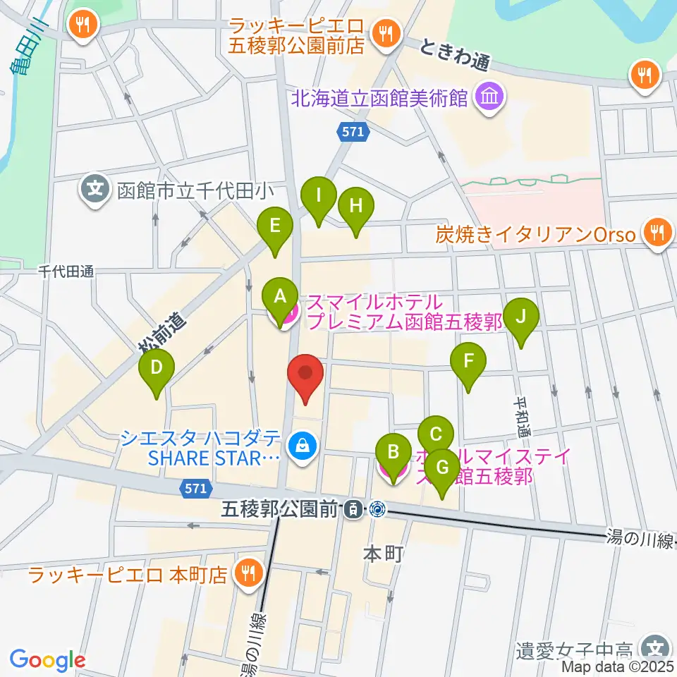 五稜郭センター ヤマハミュージック周辺のホテル一覧地図