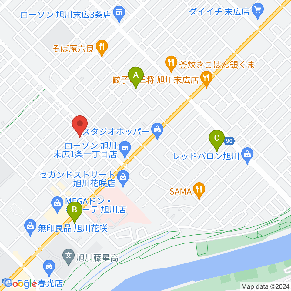 旭川北センター ヤマハミュージック周辺のホテル一覧地図