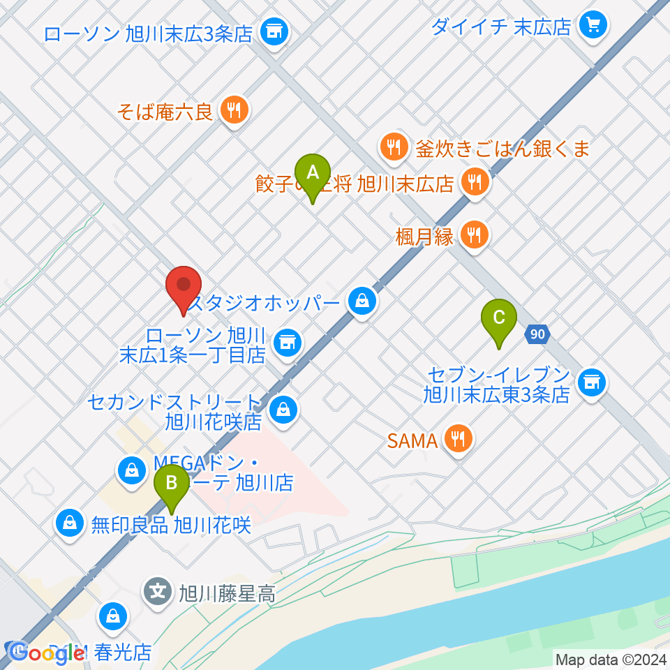 旭川北センター ヤマハミュージック周辺のホテル一覧地図