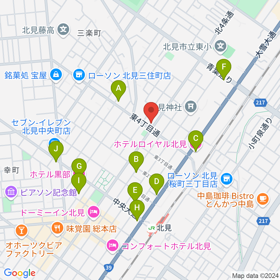 北見綜合音楽センター ヤマハミュージック周辺のホテル一覧地図