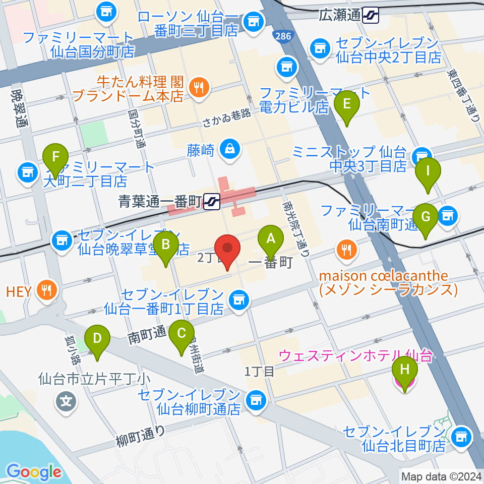 ヤマハミュージック 仙台店周辺のホテル一覧地図