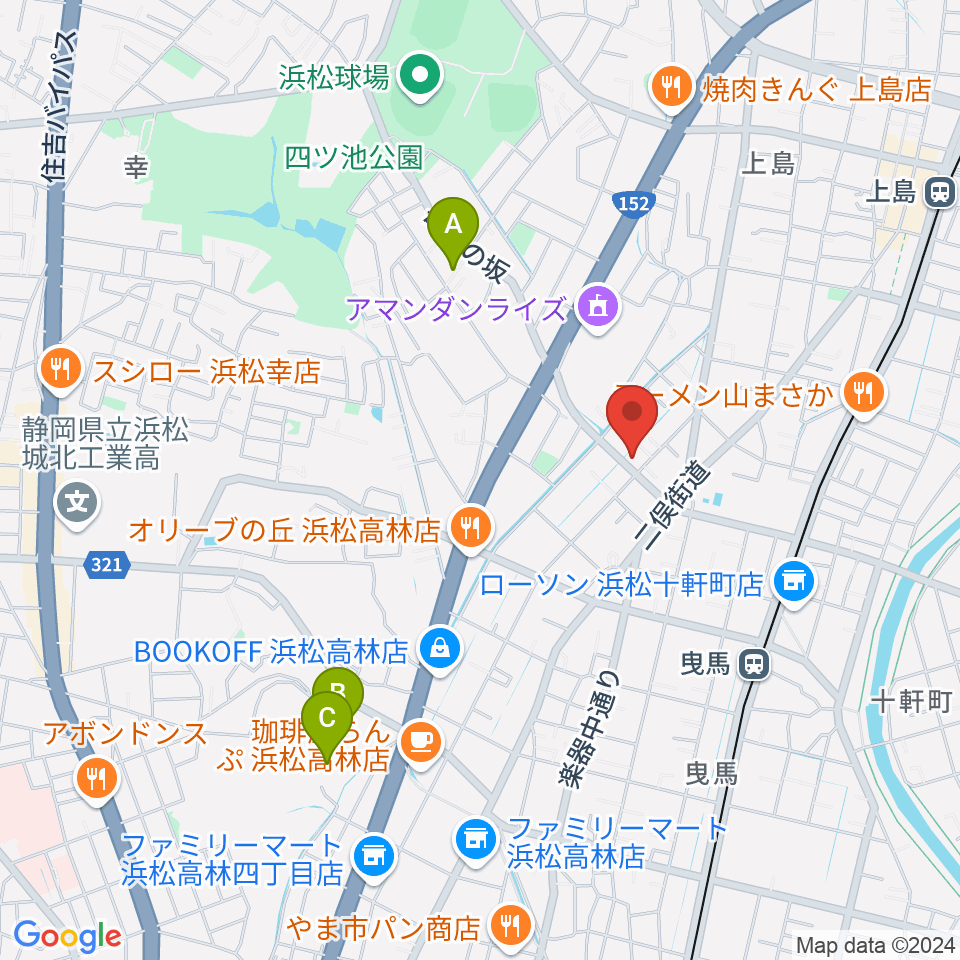 ハーモニカの昭和楽器製造周辺のホテル一覧地図