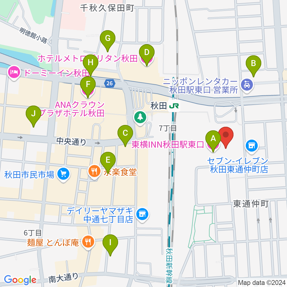 ミュージックサロン秋田Piace ヤマハミュージック周辺のホテル一覧地図