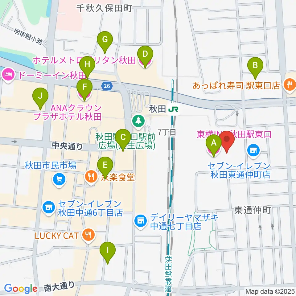 ミュージックサロン秋田Piace ヤマハミュージック周辺のホテル一覧地図