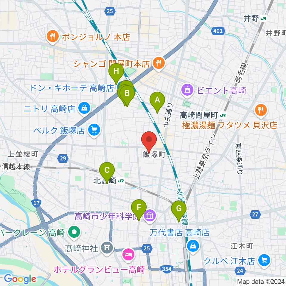 ヤマハミュージックスクエア 高崎周辺のホテル一覧地図