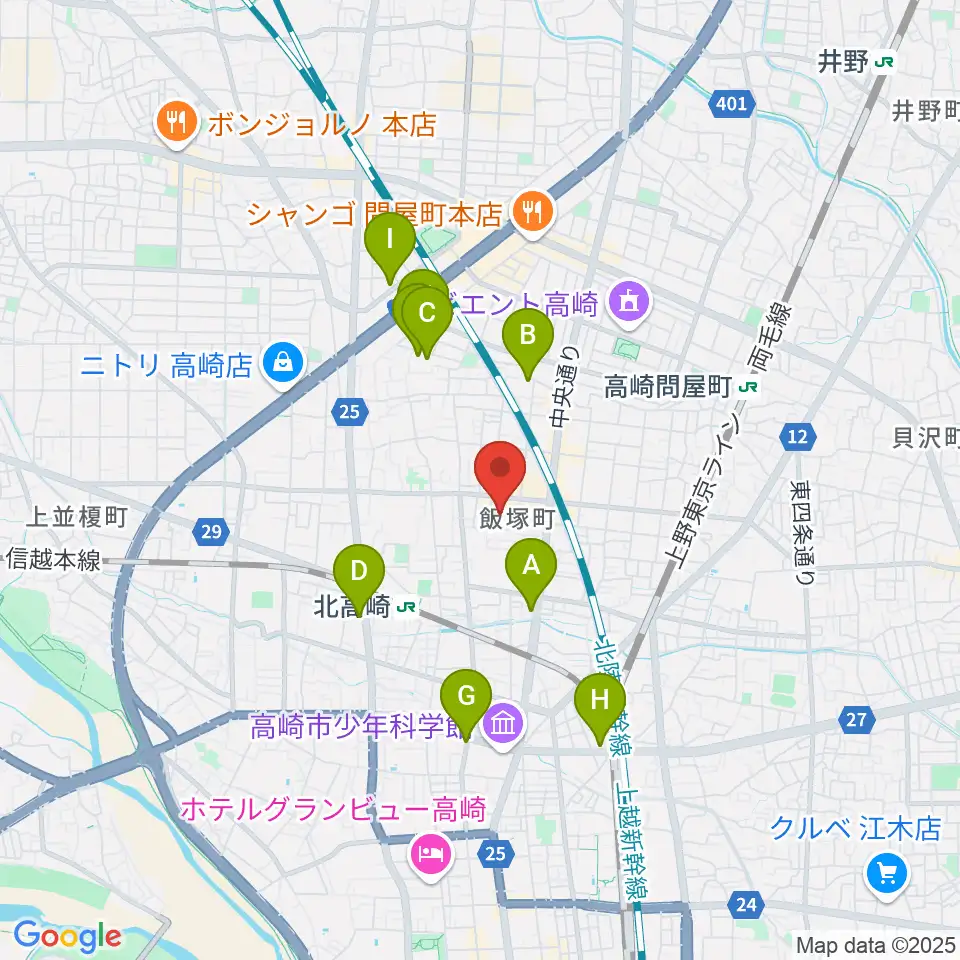 ヤマハミュージックスクエア 高崎周辺のホテル一覧地図