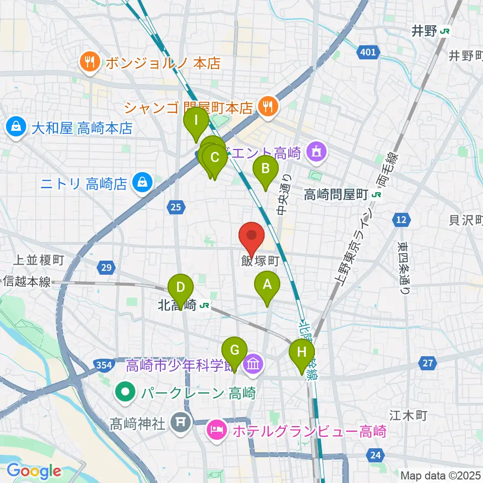 ヤマハミュージックスクエア 高崎周辺のホテル一覧地図