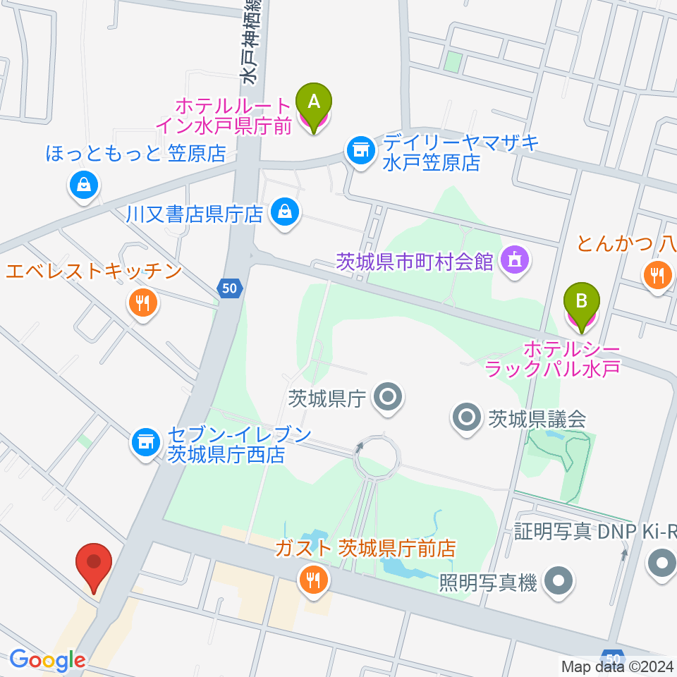 ヤマハミュージック 水戸店周辺のホテル一覧地図