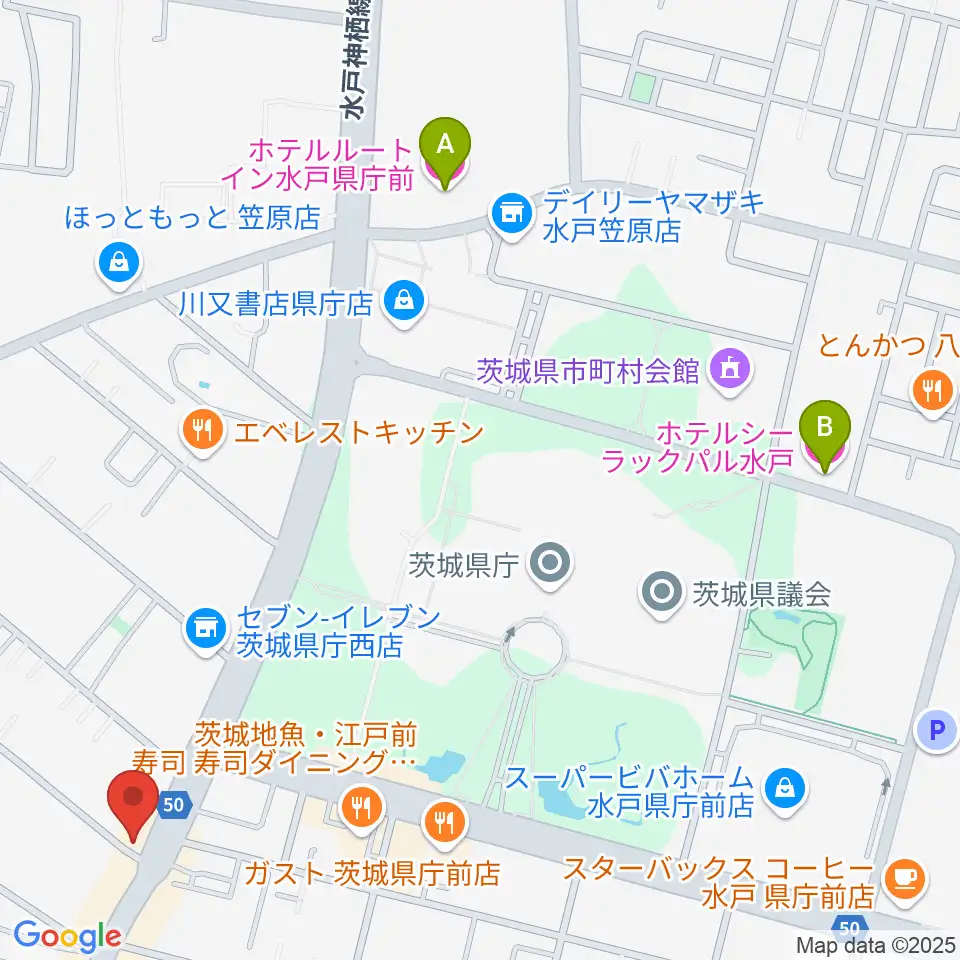 ヤマハミュージック 水戸店周辺のホテル一覧地図
