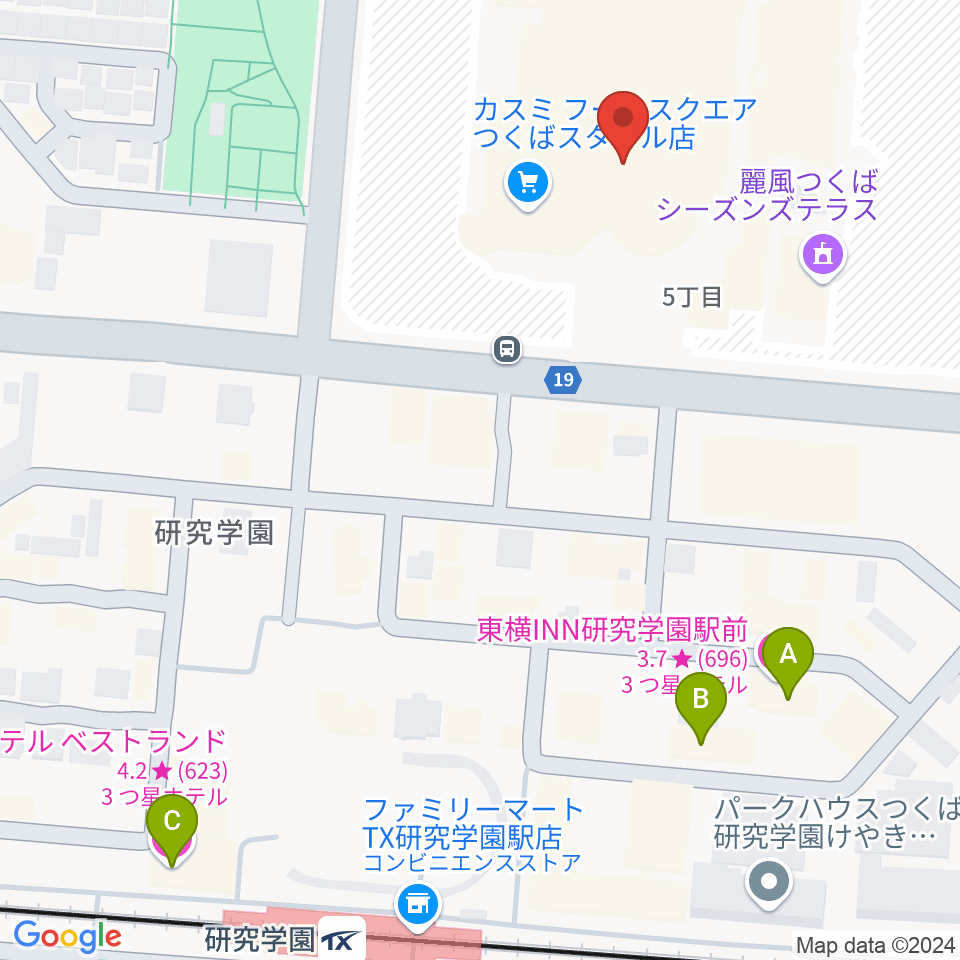 ヤマハミュージックスクエアつくば周辺のホテル一覧地図