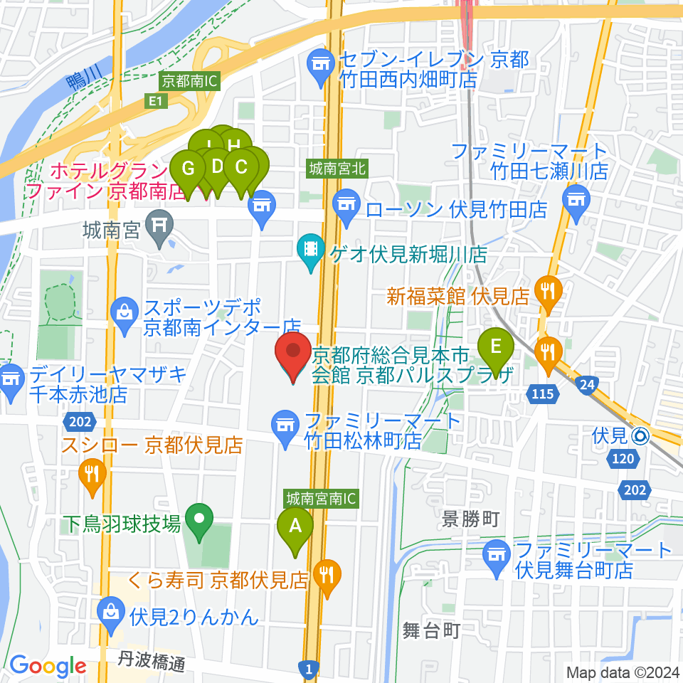 京都パルスプラザ周辺のホテル一覧地図