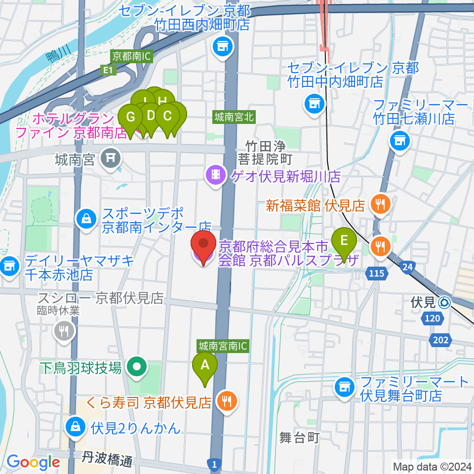 京都パルスプラザ周辺のホテル一覧地図