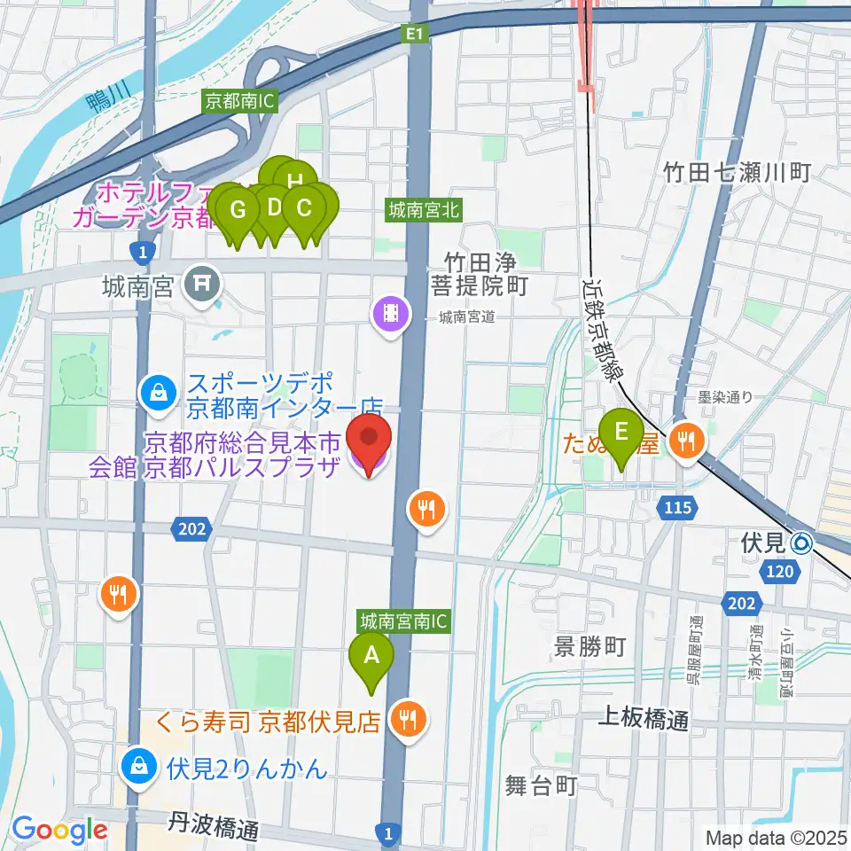 京都パルスプラザ周辺のホテル一覧地図
