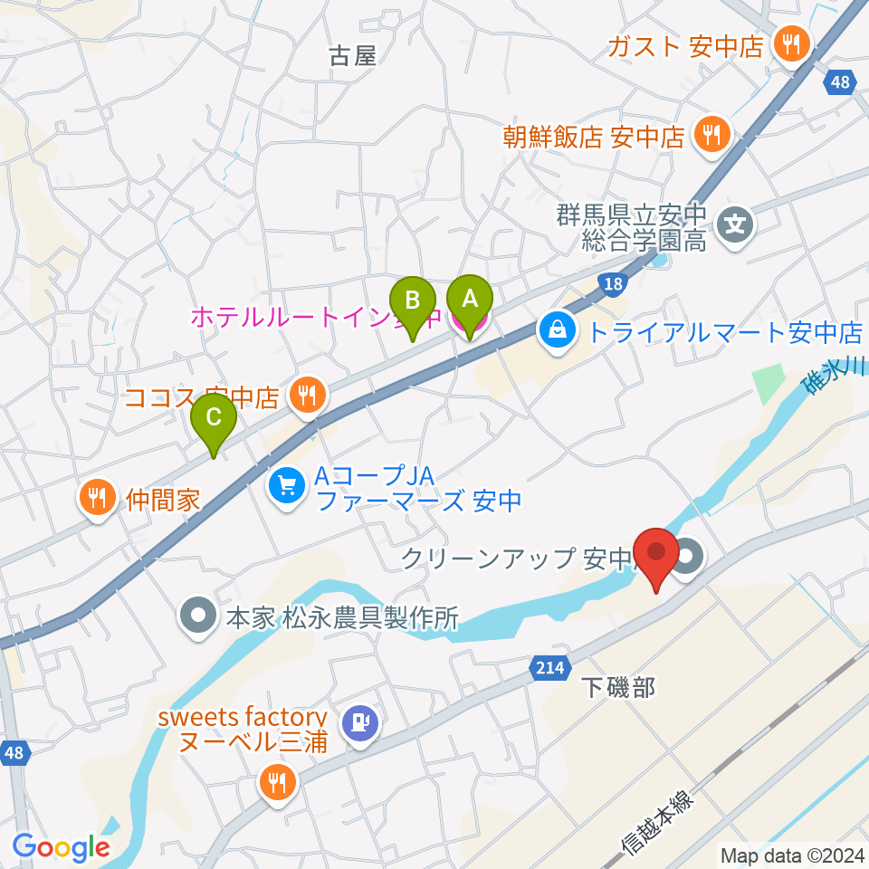 あんなか総合センター ヤマハミュージック周辺のホテル一覧地図