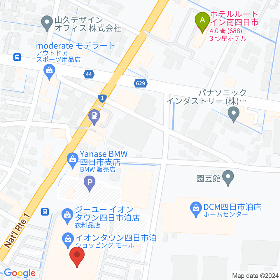 島村楽器イオンタウン四日市泊店周辺のホテル一覧地図