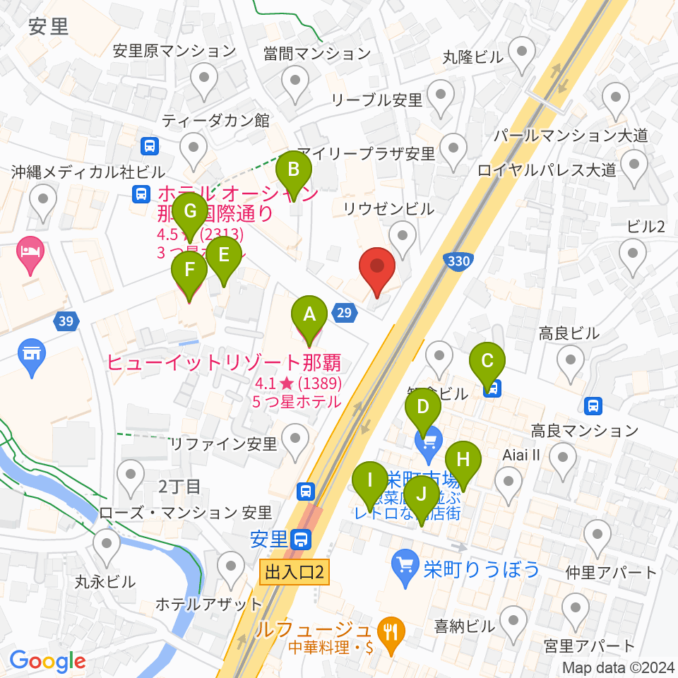西部ピアノ 沖縄工房周辺のホテル一覧地図