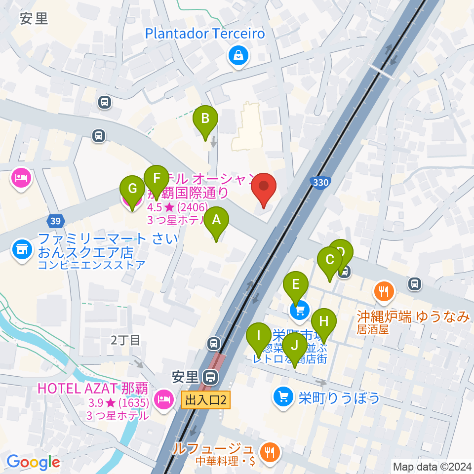 西部ピアノ 沖縄工房周辺のホテル一覧地図