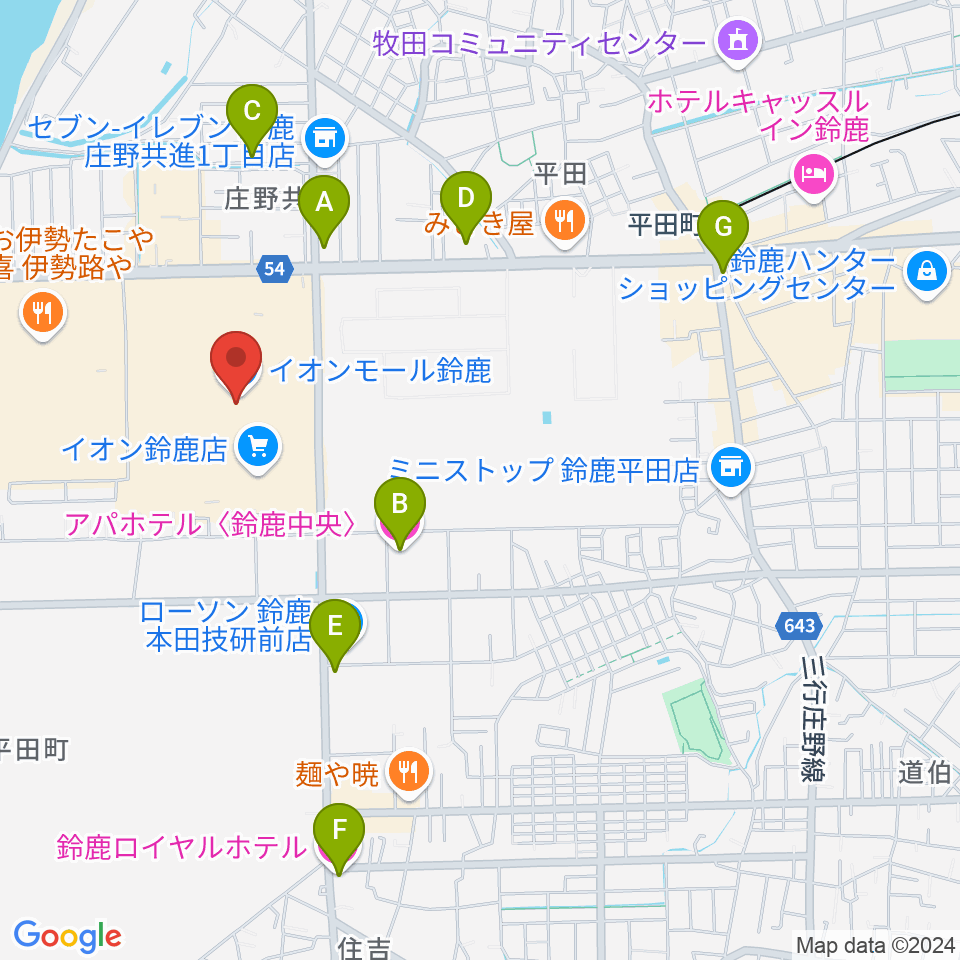 島村楽器 イオンモール鈴鹿店周辺のホテル一覧地図