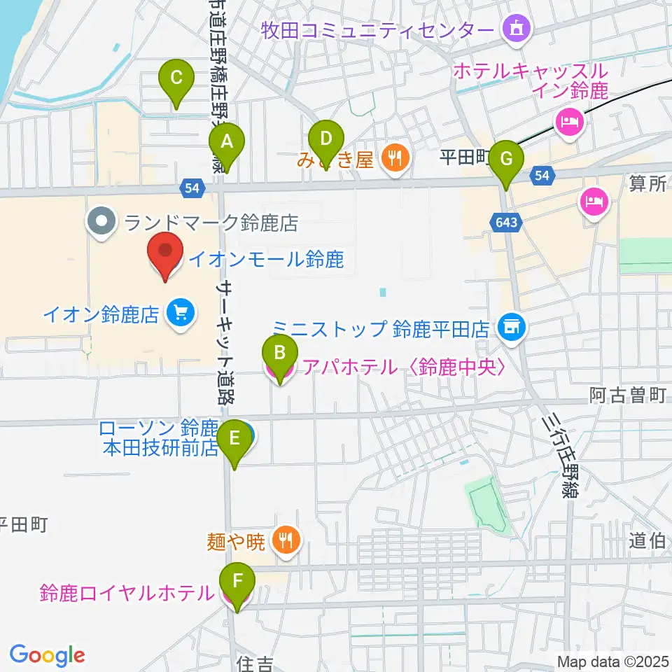 島村楽器 イオンモール鈴鹿店周辺のホテル一覧地図