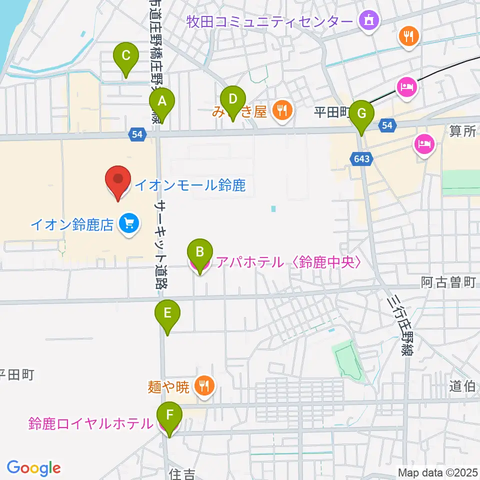 島村楽器 イオンモール鈴鹿店周辺のホテル一覧地図