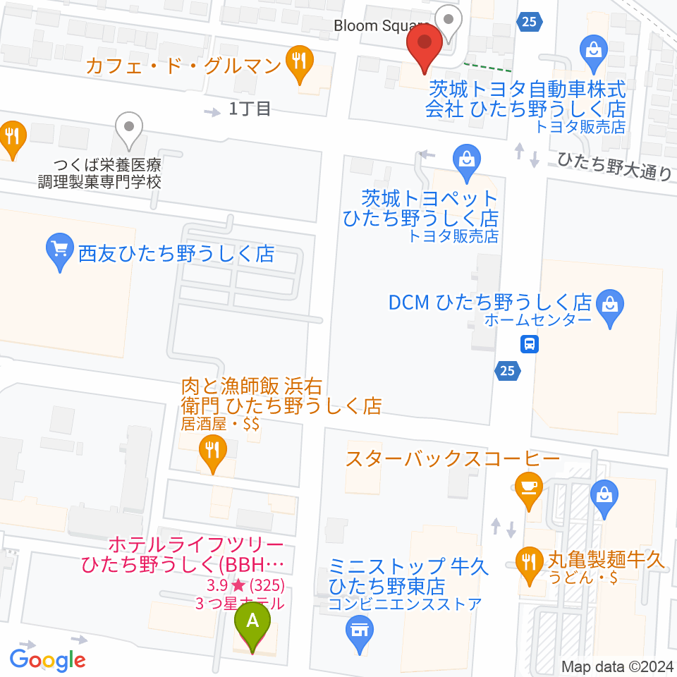 ひたち野うしく総合センター ヤマハミュージック周辺のホテル一覧地図