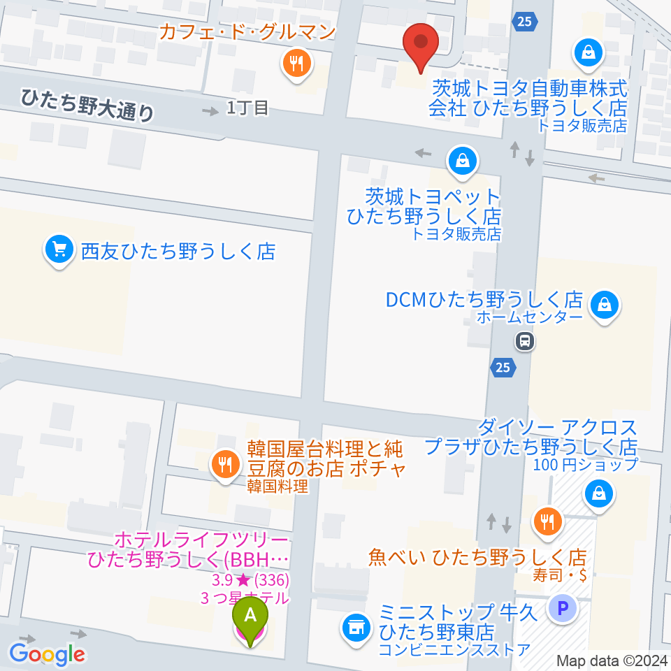 ひたち野うしく総合センター ヤマハミュージック周辺のホテル一覧地図