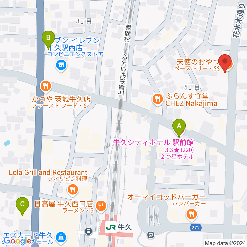 セイワ楽器 牛久センター周辺のホテル一覧地図