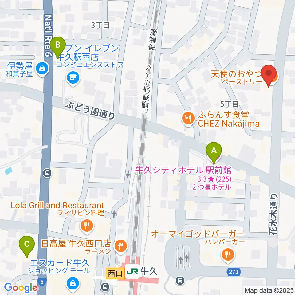 セイワ楽器 牛久センター周辺のホテル一覧地図
