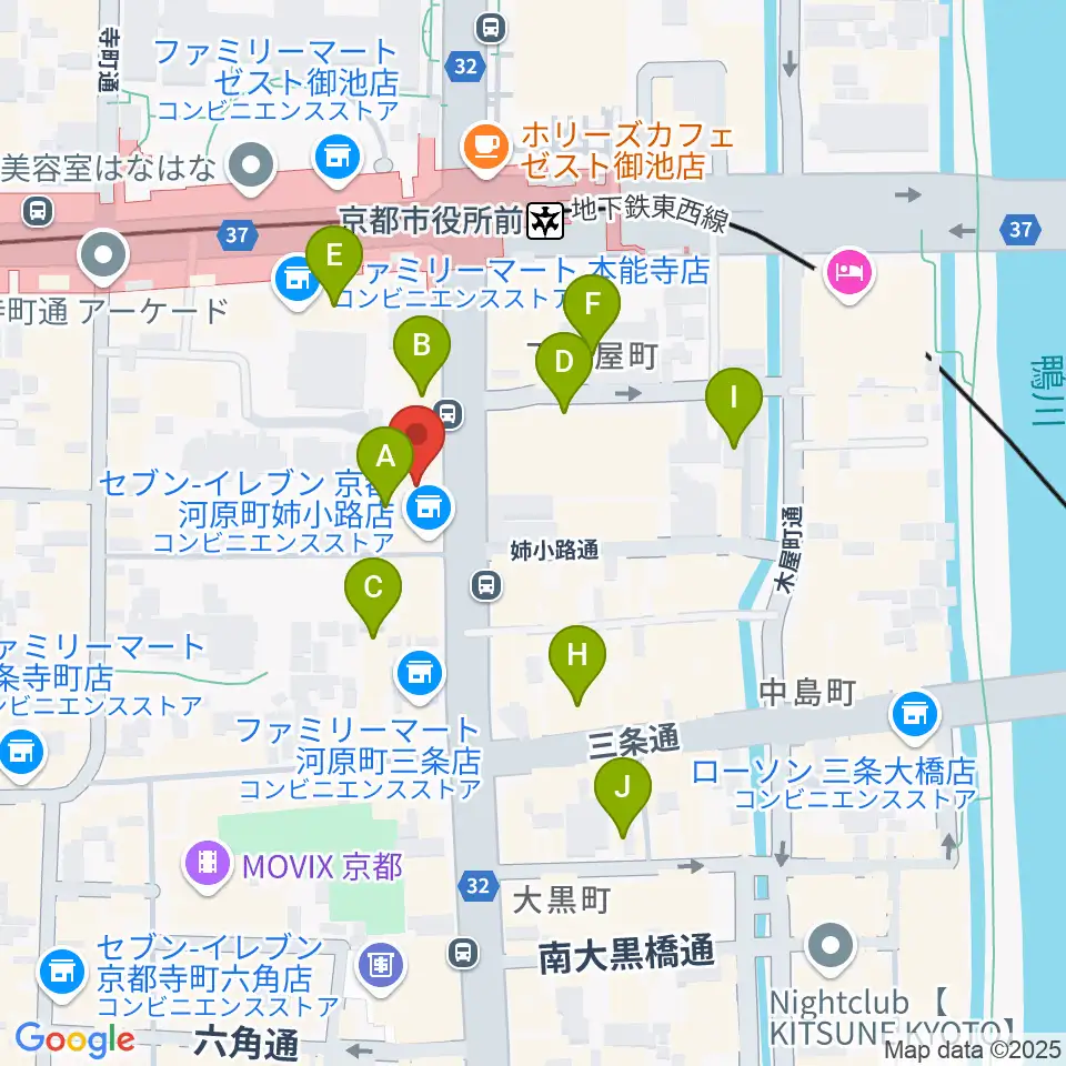 ロキシーミュージックスクール京都三条校周辺のホテル一覧地図