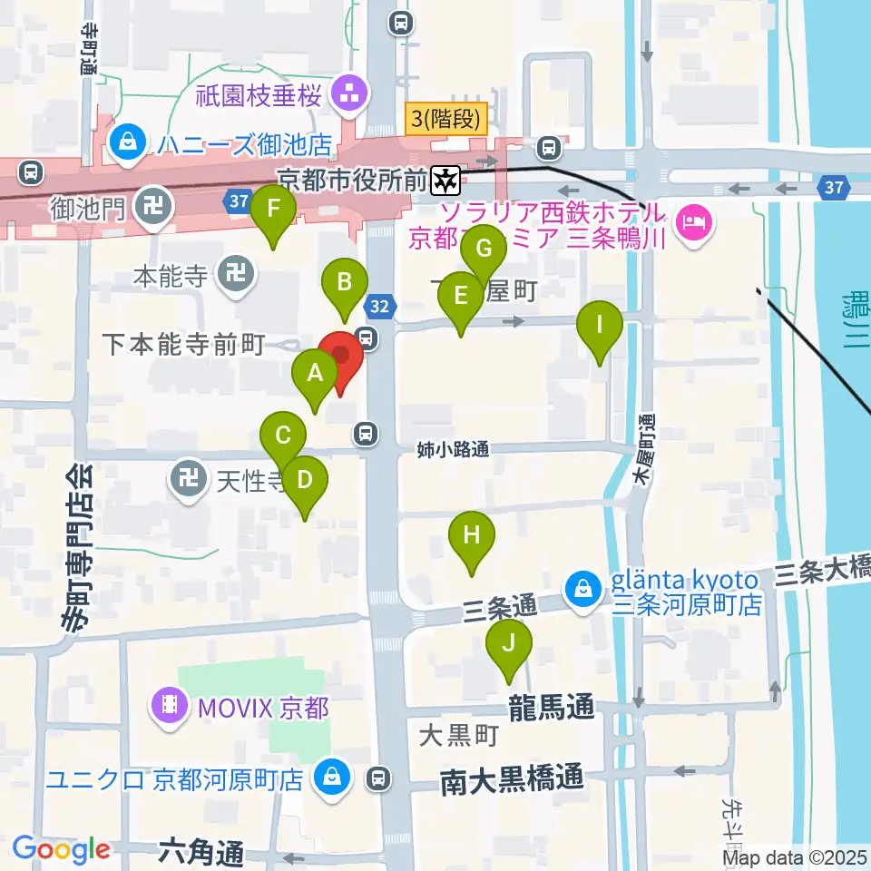 ロキシーミュージックスクール京都三条校周辺のホテル一覧地図