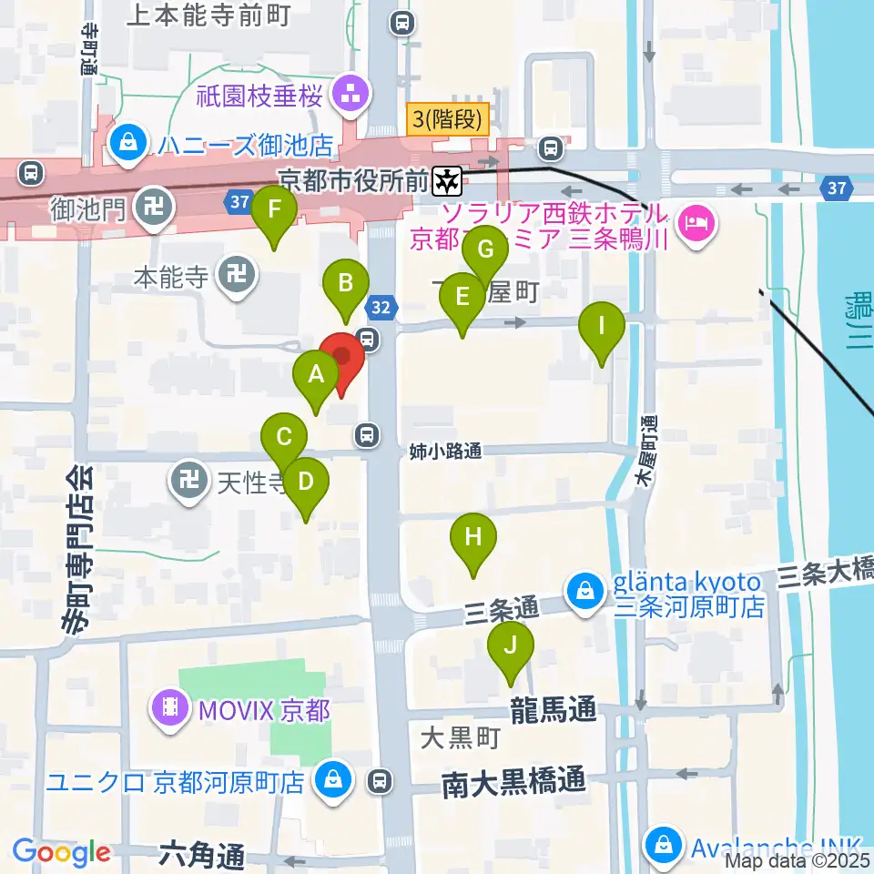 ロキシーミュージックスクール京都三条校周辺のホテル一覧地図