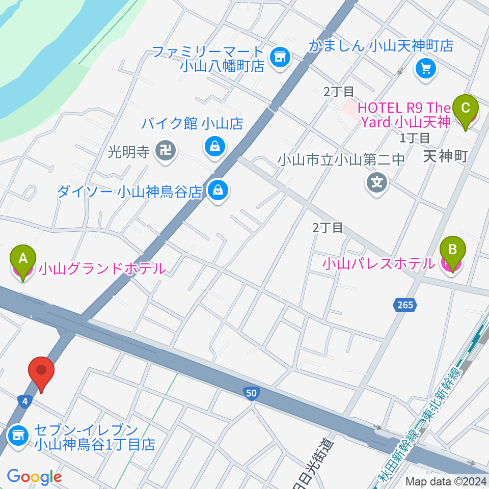 小山センター ヤマハミュージック周辺のホテル一覧地図