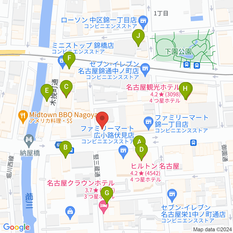 ヤマハミュージック 名古屋店周辺のホテル一覧地図