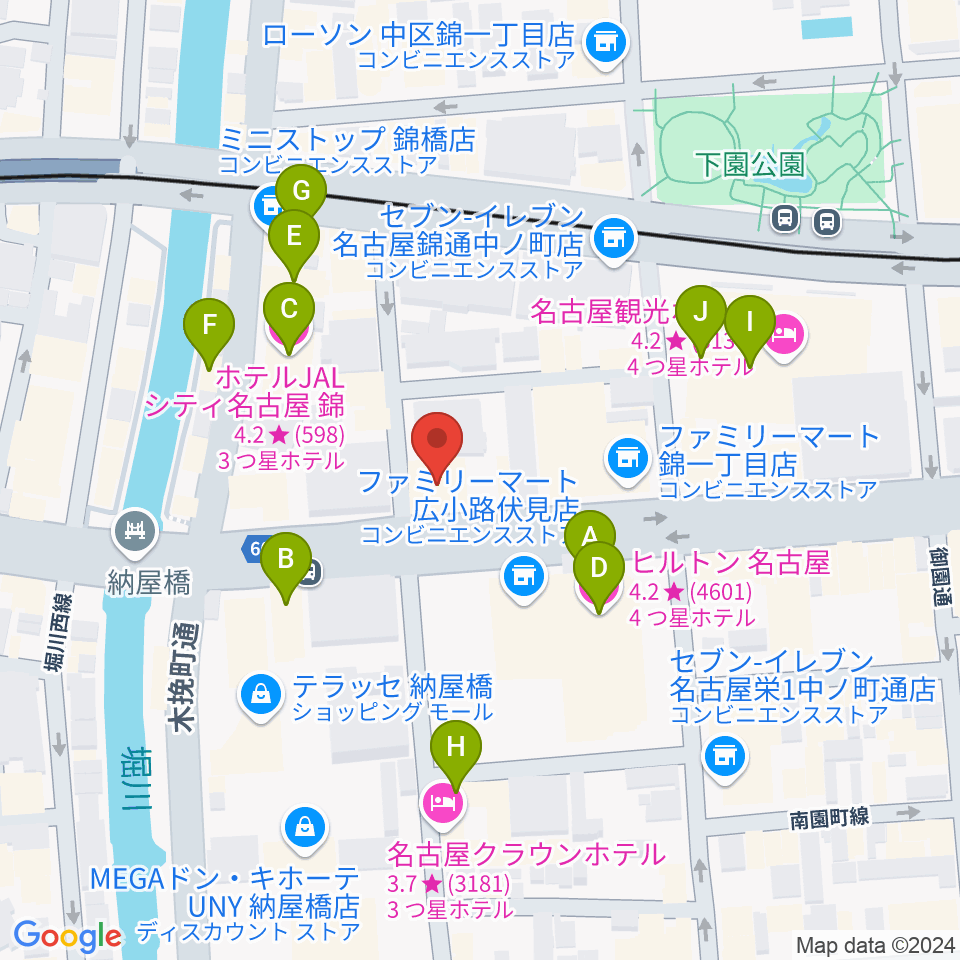 ヤマハミュージック 名古屋店周辺のホテル一覧地図