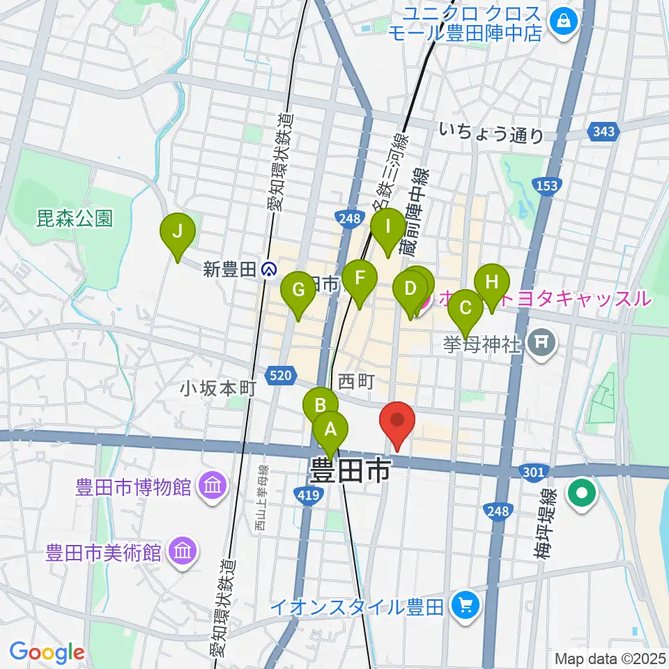 第一楽器 豊田元城店周辺のホテル一覧地図